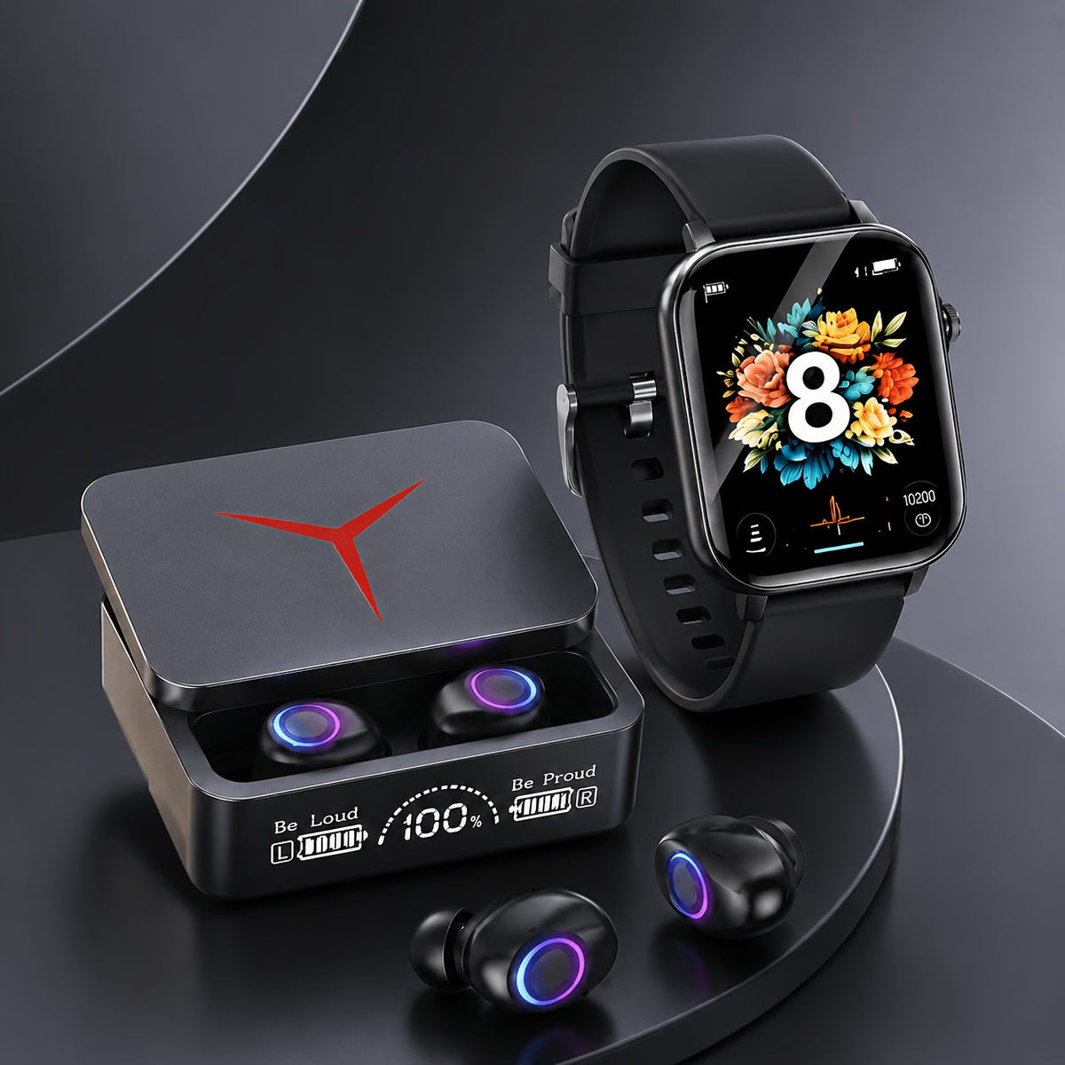 Smartwatch & Wireless Bluetooth Earphones Combo Set – Health Monitor, GPS Tracking, Wireless Calling, Sleep Tracker, Compatible with Android & iPhone for Men and Women
