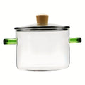 54oz Borosilicate Glass Soup Pot with Handle | Heat Resistant to 752°F | Stovetop & Oven Safe | Transparent Glass Cooker for Soup Congee Ramen Milk | Easy Clean Odorless | Green & Yellow Handle