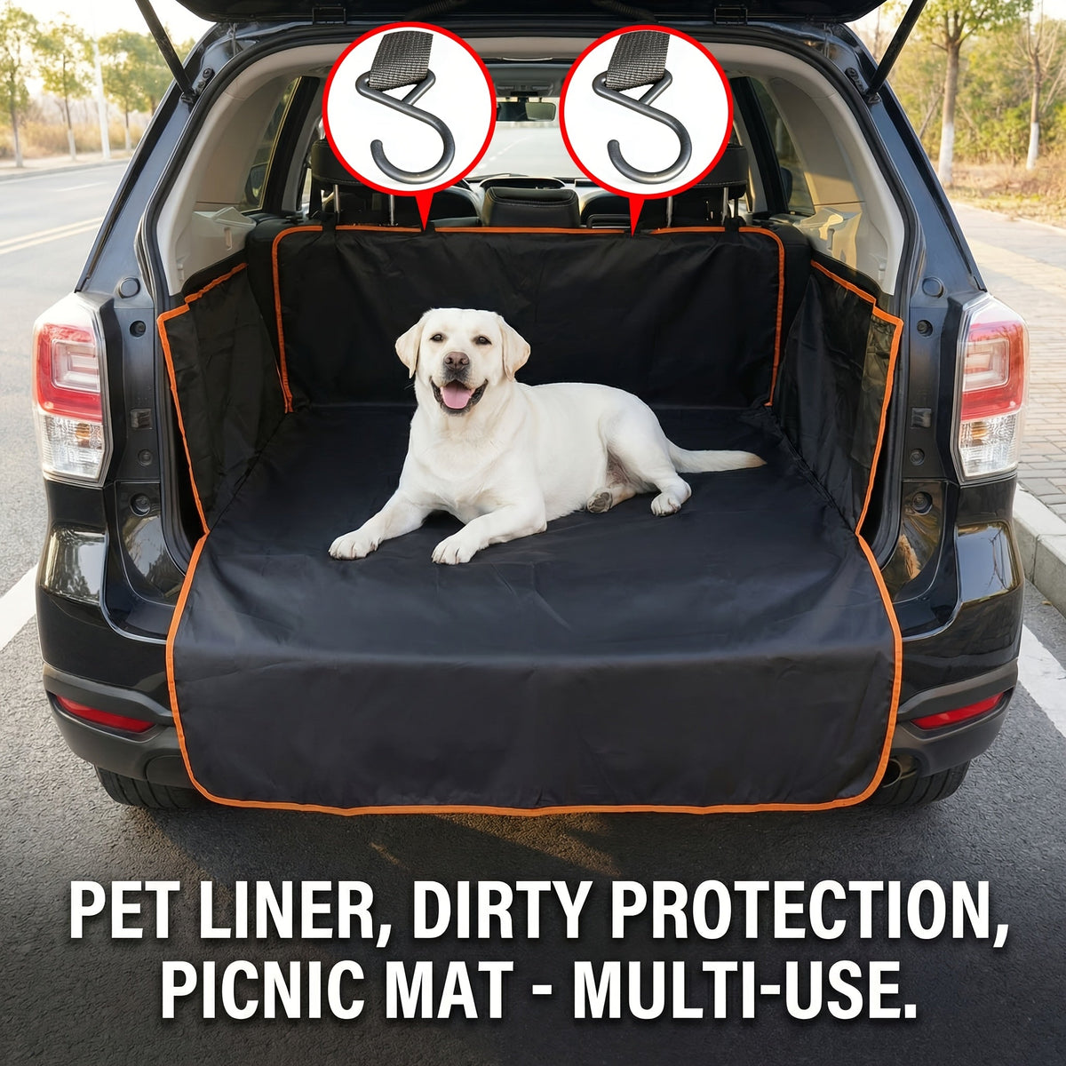 Dog Car Seat Cover & Trunk Cargo Liner Mat – Waterproof Anti-Slip Pet Mat for Back Seat, SUV & Truck Rear Cargo with 2 Hooks, Durable Dog Crate Travel Mat for Cars