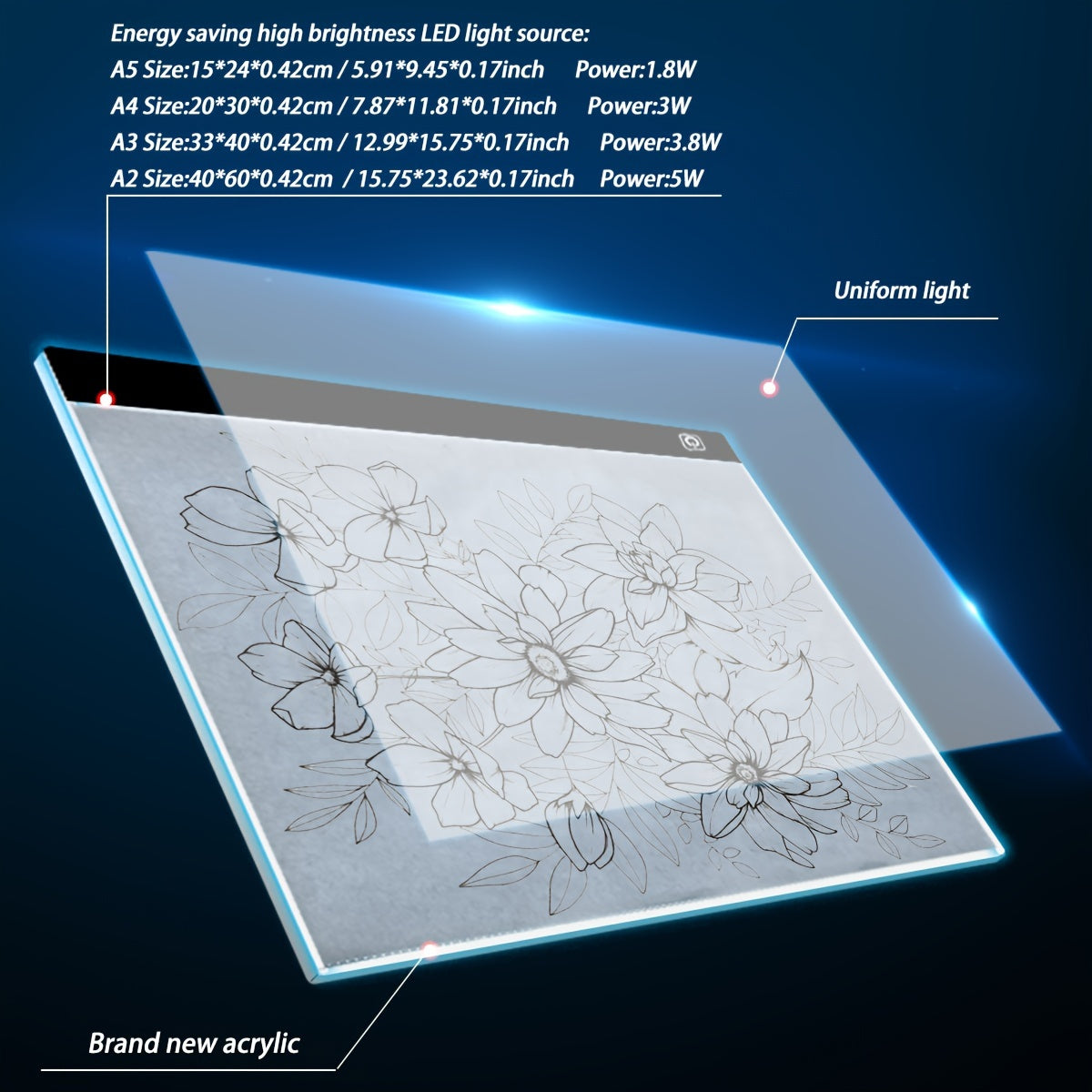 LED Light Pad for Diamond Painting A2 A3 A4 A5 USB Powered Adjustable Brightness Light Board Kit for Tracing Sketching Drawing Animation Stencil Art Craft with Optional Bracket & Drill Pen