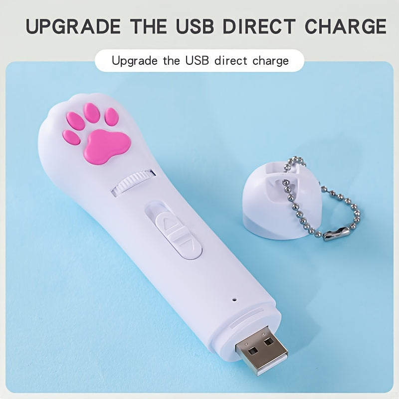 Cat Teaser Projection Pen USB Rechargeable - Rotating Gear Pattern Projector Toy for Cats, LED Light Chase Toy with White Flashlight, Interactive Cat Toy Pen