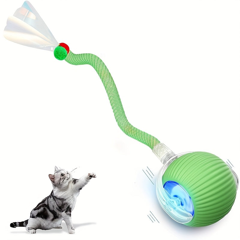 Electric Self-Rolling Cat Ball Toy Automatic Interactive Cat Toy Ball with Elastic Net Tail Fast Rolling Smart Motion Ball for Indoor Cats Kittens Carpet Floor Play