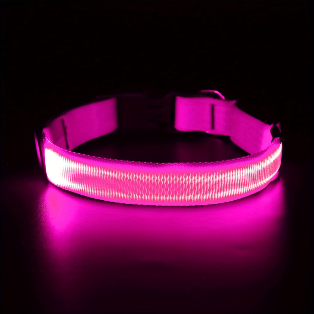 LED Dog Collar Light Up USB Rechargeable - Adjustable Nylon Glow Safety Collar with D-Ring Buckle for Small Medium Large Dogs, High Visibility Night Walking Dog Collar