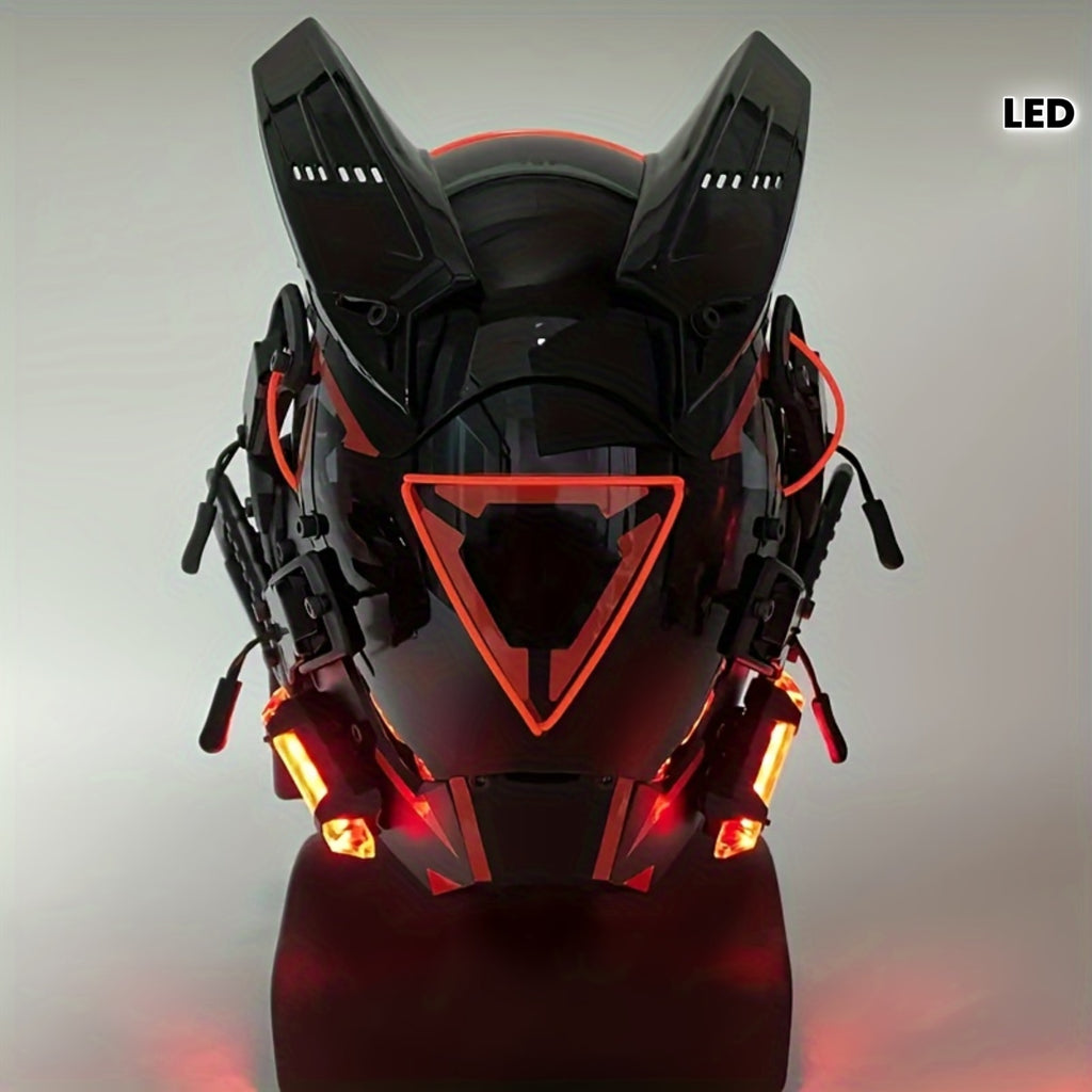 Cyberpunk LED Mask - Futuristic Sci-Fi Light-Up Face Mask with Red Triangle Design | Halloween Costume, Cosplay, Rave, Bar & Club Party Prop | Stage Performance Photo Accessory Gift