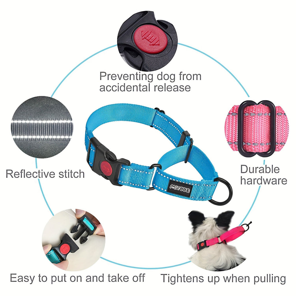 Reflective Nylon Dog Collar with Quick-Release Buckle – Adjustable No-Slip Training Collar for Small, Medium & Large Dogs, Safe Night Walking Collar with High-Visibility Reflective Strip