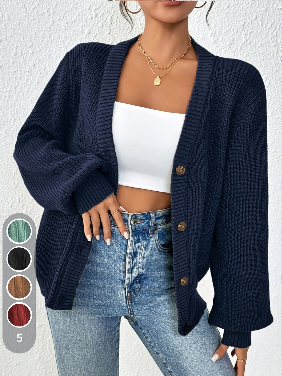Women's Chunky Ribbed Knit Button Cardigan V-Neck Open Front - Oversized Drop Shoulder Sweater Jacket, Soft Stretchy Warm Fall Winter Cardigan in 5 Colors XS-XL