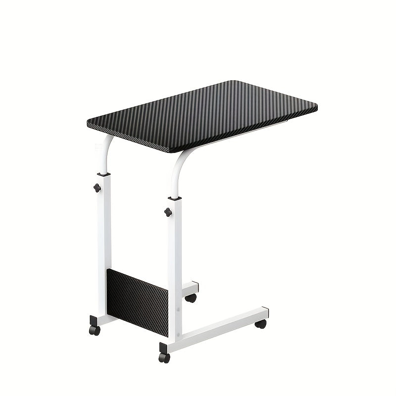 Height Adjustable Rolling Laptop Table with 4 Wheels & Dual Shelves – Mobile Workstation Desk for Bedside Dorm Office Living Room, Sturdy Steel Frame Space-Saving Design