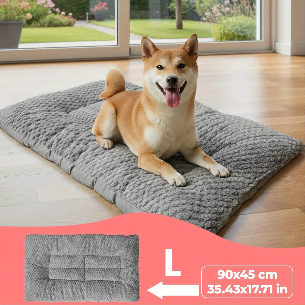 Extra Large Plush Dog Crate Pad Mattress - Thickened Ultra-Soft Polyester Dog Bed for Small Medium Large Dogs & Cats, Oversized Rectangular Kennel Mat with Reversible Pillow, Non-Slip Washable Pet Bed