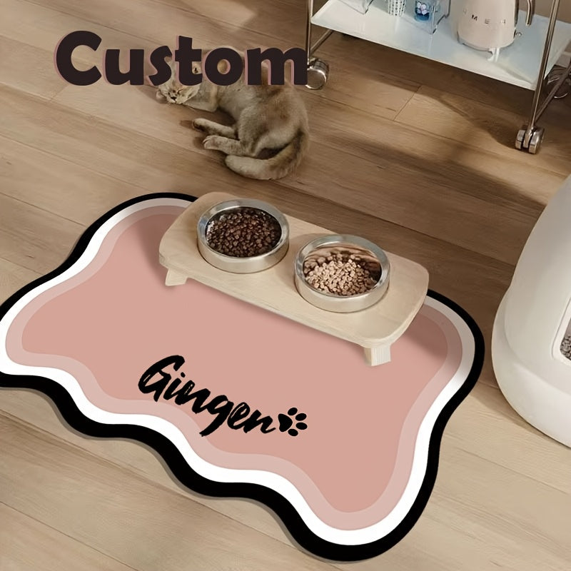 Personalized Pet Feeding Mat - Custom Name Quick-Dry Absorbent Dog & Cat Food Mat, Anti-Splash Paw Print Design Easy-Clean Food Tray Mat, Customizable Pet Gift for Dog Cat Owners