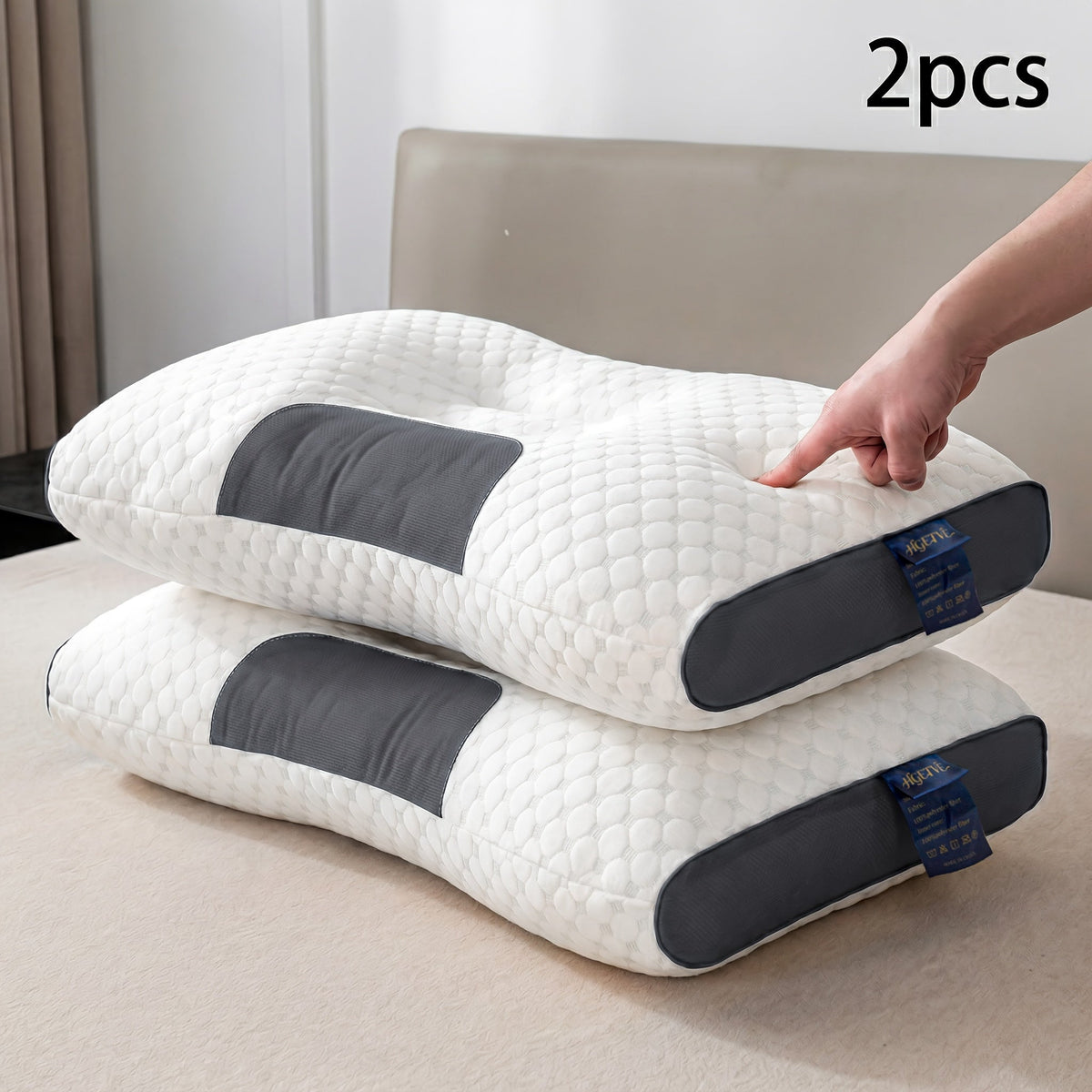 Ergonomic Neck Pillow 2-Pack – Breathable Fabric Cervical Support Pillow with Removable Zippered Pillowcase, Relieves Shoulder & Neck Pressure, Available in 5 Colors for Home & Office Use
