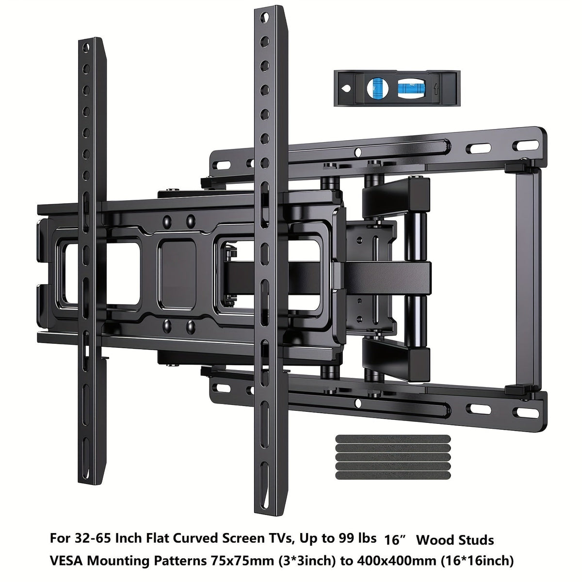 Full Motion TV Wall Mount 37-75 Inch Dual Arm Articulating Swivel Tilt Rotation VESA 600x400mm 132 lbs for OLED LCD LED Flat Curved TVs 24 Inch Extension