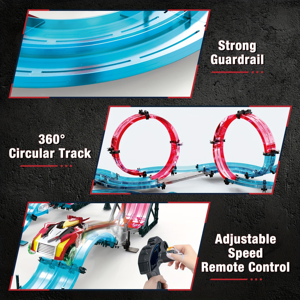 RC Track Car Rail Racing Toy Set, Build Your Own 3D Super Track Slot Car Playset with 2 Cars & 2 Remote Controllers – STEM Kids Gift for Boys Girls Ages 6+