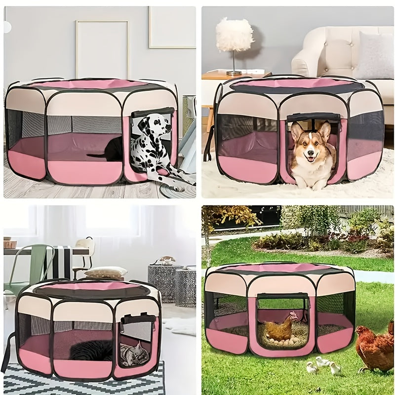 Portable Foldable Pet Playpen for Dogs Cats Rabbits – Octagon Puppy Playpen Indoor Outdoor, 8-Panel Exercise Pen for Small Medium Animals, Easy Setup No Tools Required