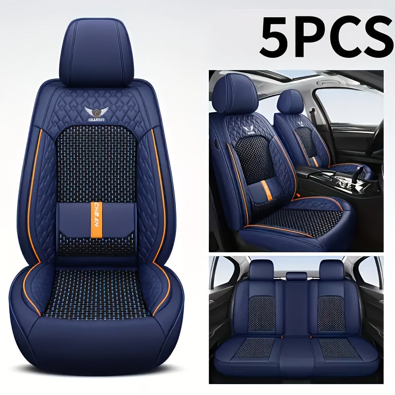 Universal Car Seat Covers Faux Leather Waterproof – Full Set 5-Seat or 2 Front Seats for SUV Sedan Pickup, 3D Diamond Sponge Cushion, Stretchable Non-Slip