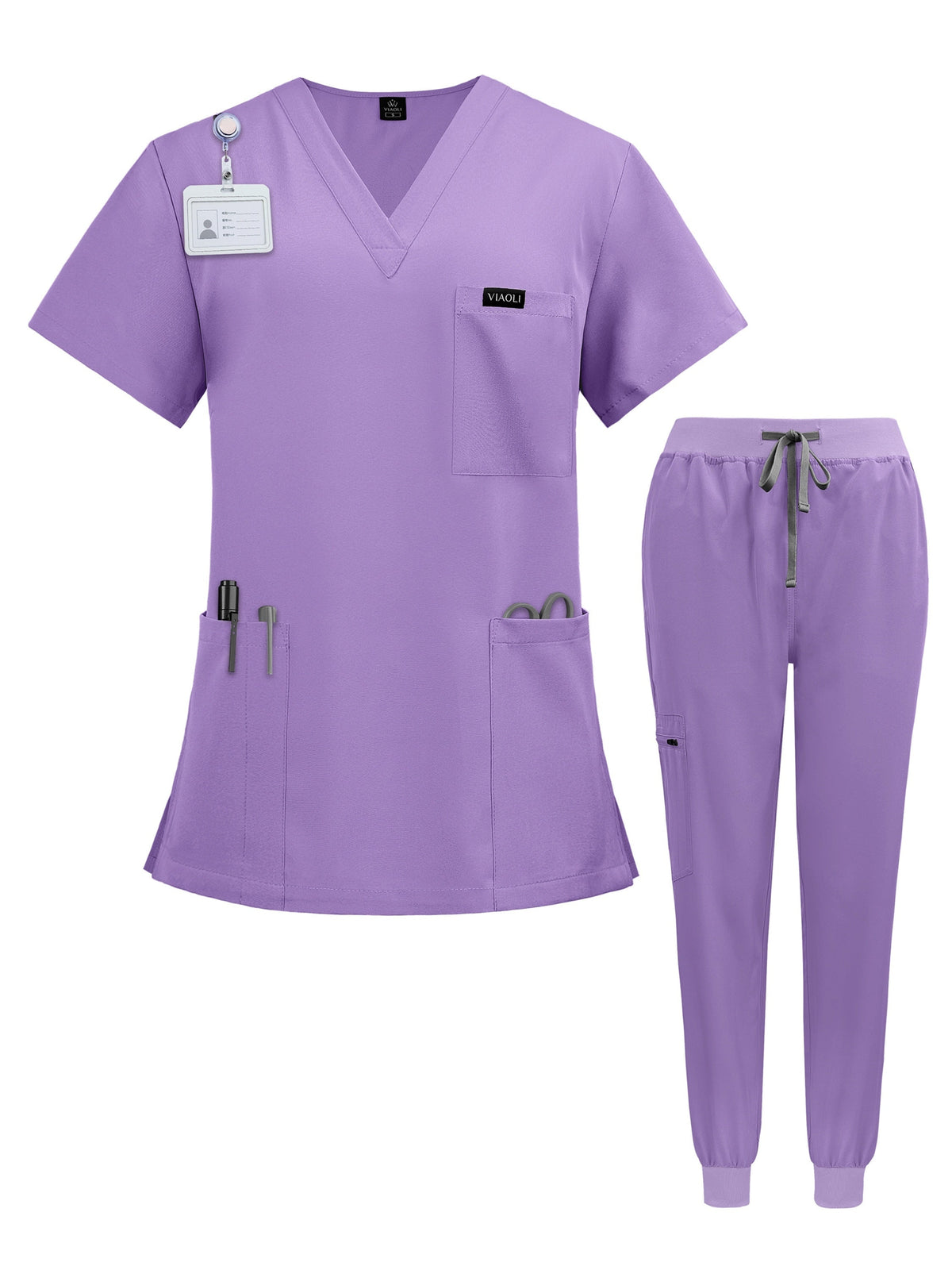 Women's Scrub Set Nursing Uniform - V-Neck Short Sleeve with Pockets, Wrinkle Resistant Machine Washable, 7 Colors S-XXL, Professional Healthcare Nurse Scrubs for Women