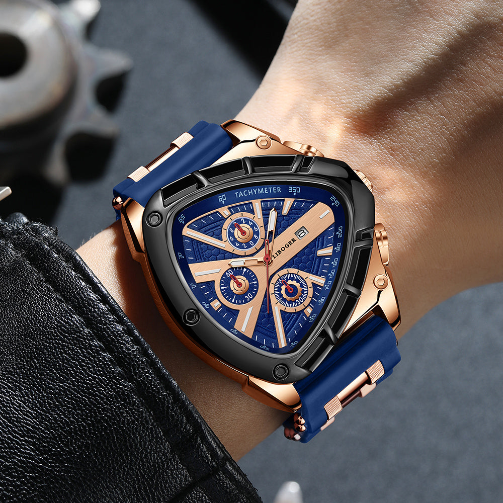 2pcs Men's Watch Set Sports Triangle Dial Silicone Strap and Retro Square Dial Quartz Watches with Date Display Dress Watch for Casual Valentine's Father's Day Gift