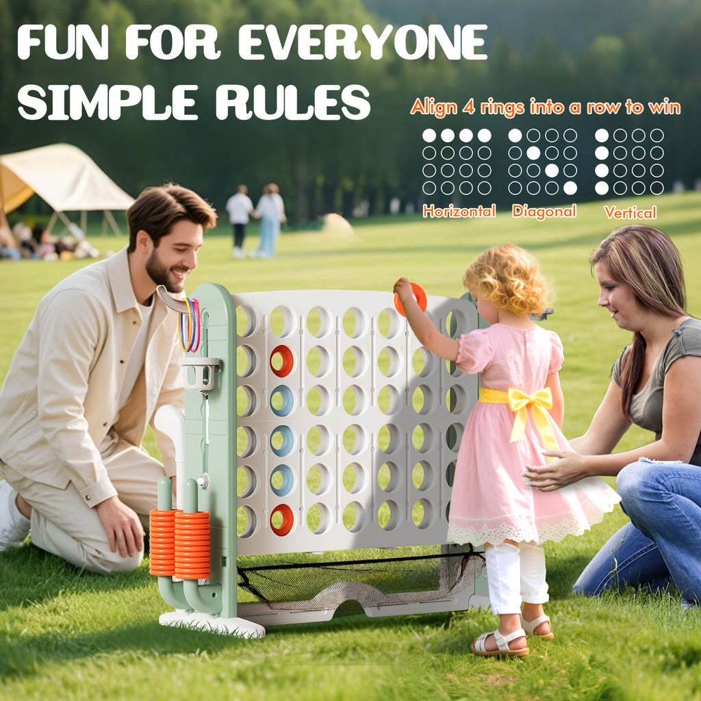 4-in-1 Giant Connect Four Game Set Adjustable Height Basketball Hoop Golf Ring Toss Kids Adults Indoor Outdoor Family Party Color Learning Educational Toy Gift