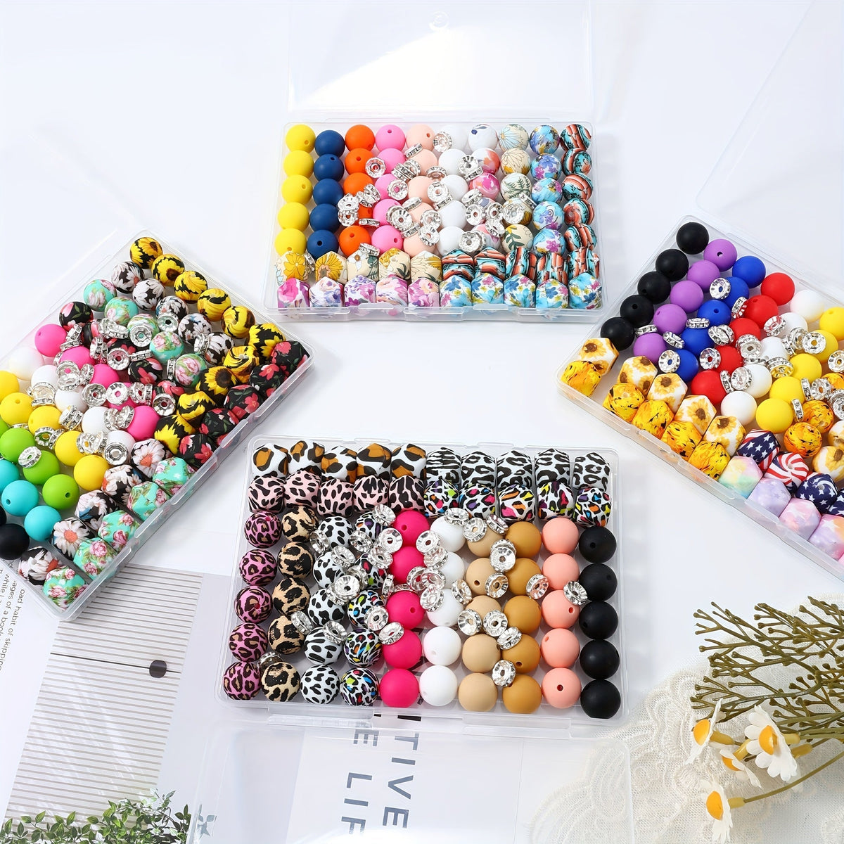 100pcs Silicone Beads Set with Storage Box Hexagonal Striped Printed Pattern Beads for DIY Jewelry Making Bead Pens Keychain Pendant Craft Supplies Girls Kids Teens Adults