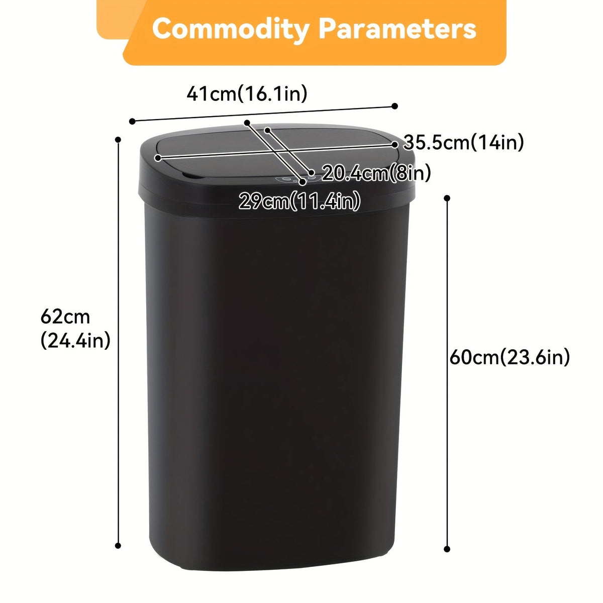 13 Gallon Touchless Trash Can 50L Automatic Motion Sensor Kitchen Waste Bin Stainless Steel & Plastic for Kitchen Office Bedroom Living Room