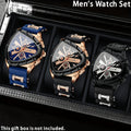 3pcs Men's Quartz Watch Set – Silicone Strap Date Display Triangular Dial, Fashion Sport Casual Wrist Watches for Men, Ideal Birthday Anniversary Gift Set