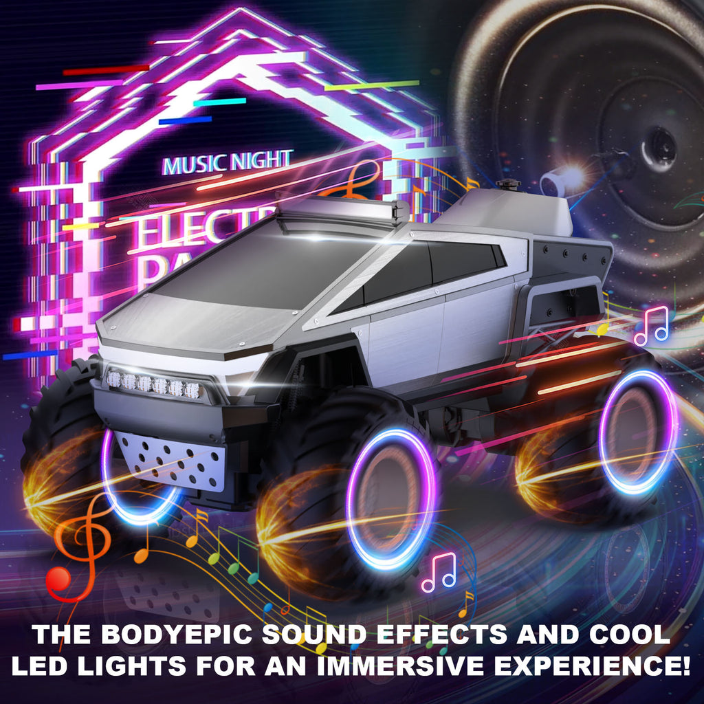 RC Monster Truck 1:14 1:18 Scale 2.4GHz 4WD Off-Road Remote Control Car with LED Lights Smoke Spray Effect Realistic Sound Metal Body Big Wheels for Kids Adults