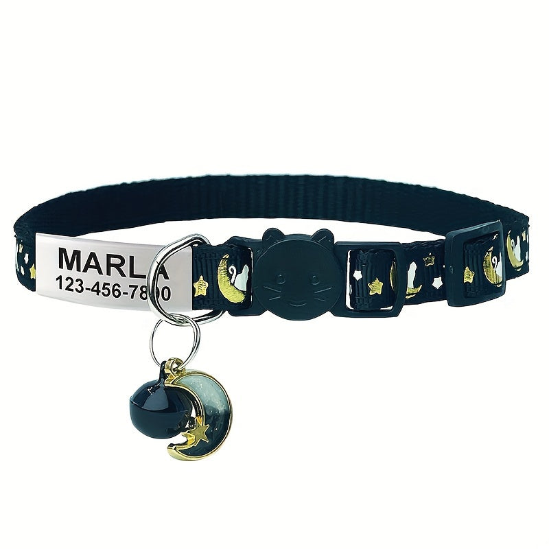 Custom Engraved Glow-in-the-Dark Cat Collar with Personalized ID Tag - Safety Breakaway Buckle, Bell & Luminous Night Safety Design, Adjustable Breathable PP Collar with Pet Name, Phone & Address Engraving