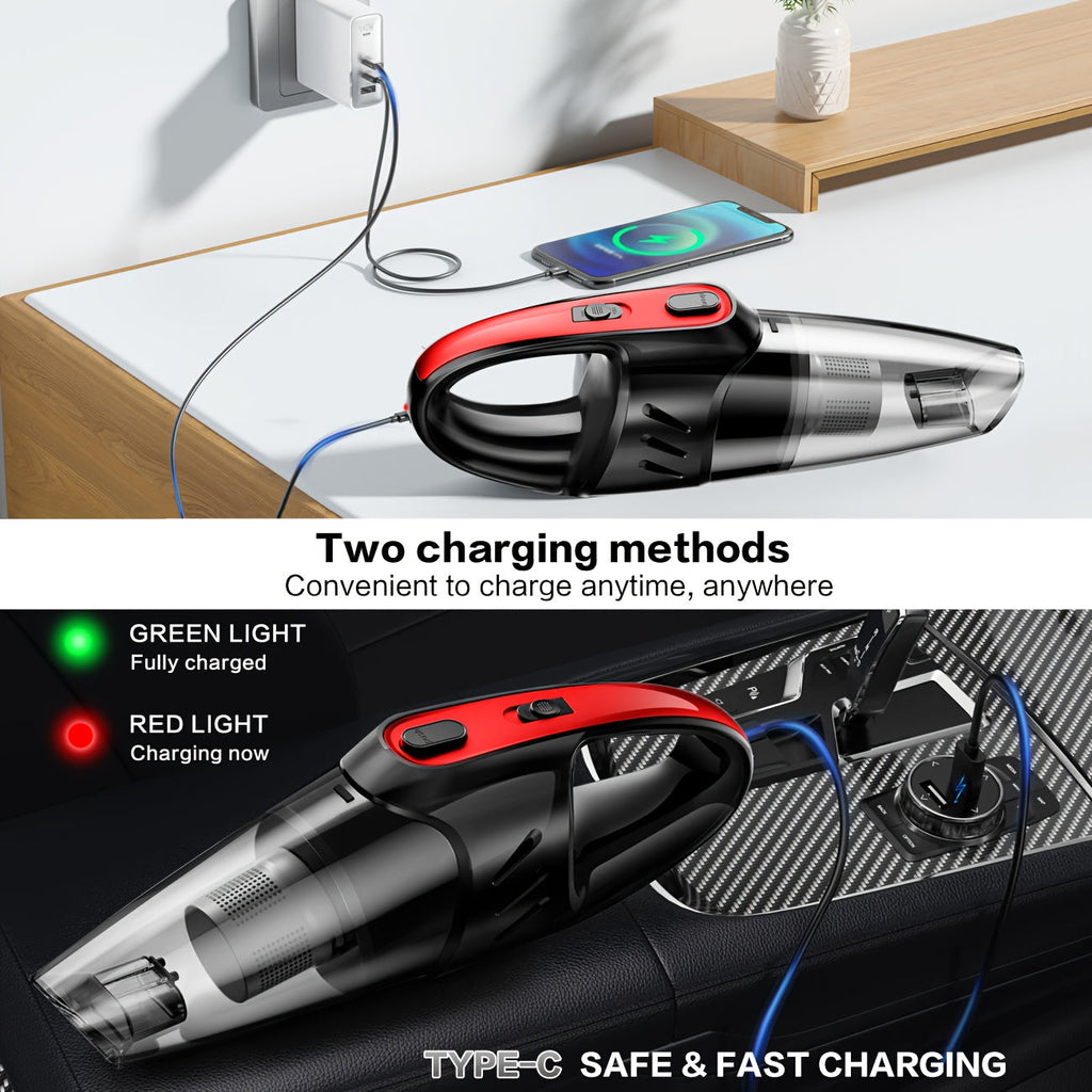 Cordless Car Vacuum Cleaner 6000PA High-Power Suction, 2000mAh Rechargeable Handheld Vacuum with 5 Accessories, Quiet Motor for Car Interior, Home & Pet Hair – Pink Women's Gift