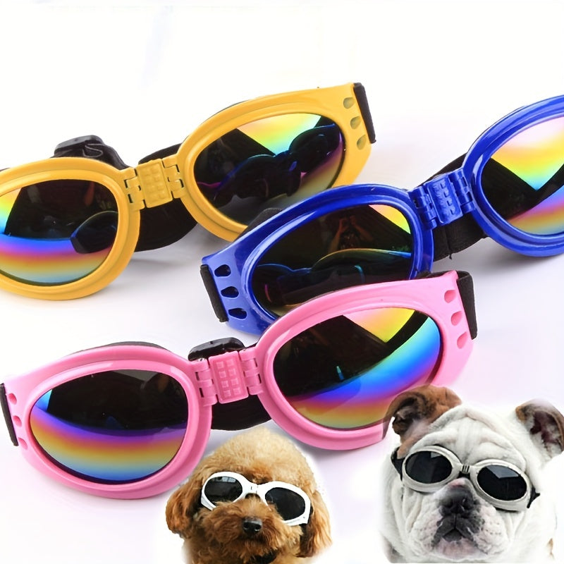 Foldable Dog Sunglasses with Adjustable Head Strap - UV Protection Waterproof Pet Goggles for Outdoor & Water Activities, Stylish Eye Protection for Small Medium Large Dogs