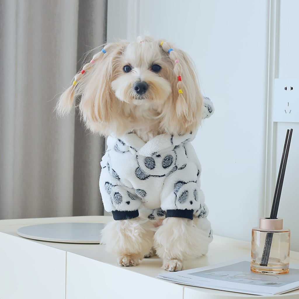 Panda Dog Jumpsuit – Cozy Coral Fleece Hooded Onesie for Small to Medium Dogs, Cute Panda Costume Pajamas for Fall & Winter Warmth, Indoor Outdoor Pet Apparel for Chihuahua Poodle Shih Tzu