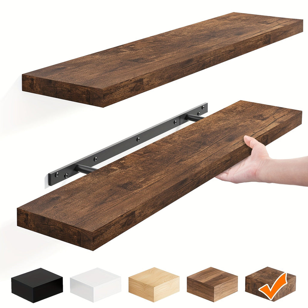 Floating Wall Shelves Wood 2/4/6 Pack 15.7 19.7 22 Inch Wall Mounted Shelves for Living Room Kitchen Bathroom Bedroom Holds 30 lbs Walnut Brown White Black Gray Home Decor Storage