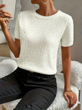 Women's Ribbed Knit Short Sleeve Pullover Top | Crew Neck Minimalist Casual Summer T-Shirt Versatile Stretch Comfort