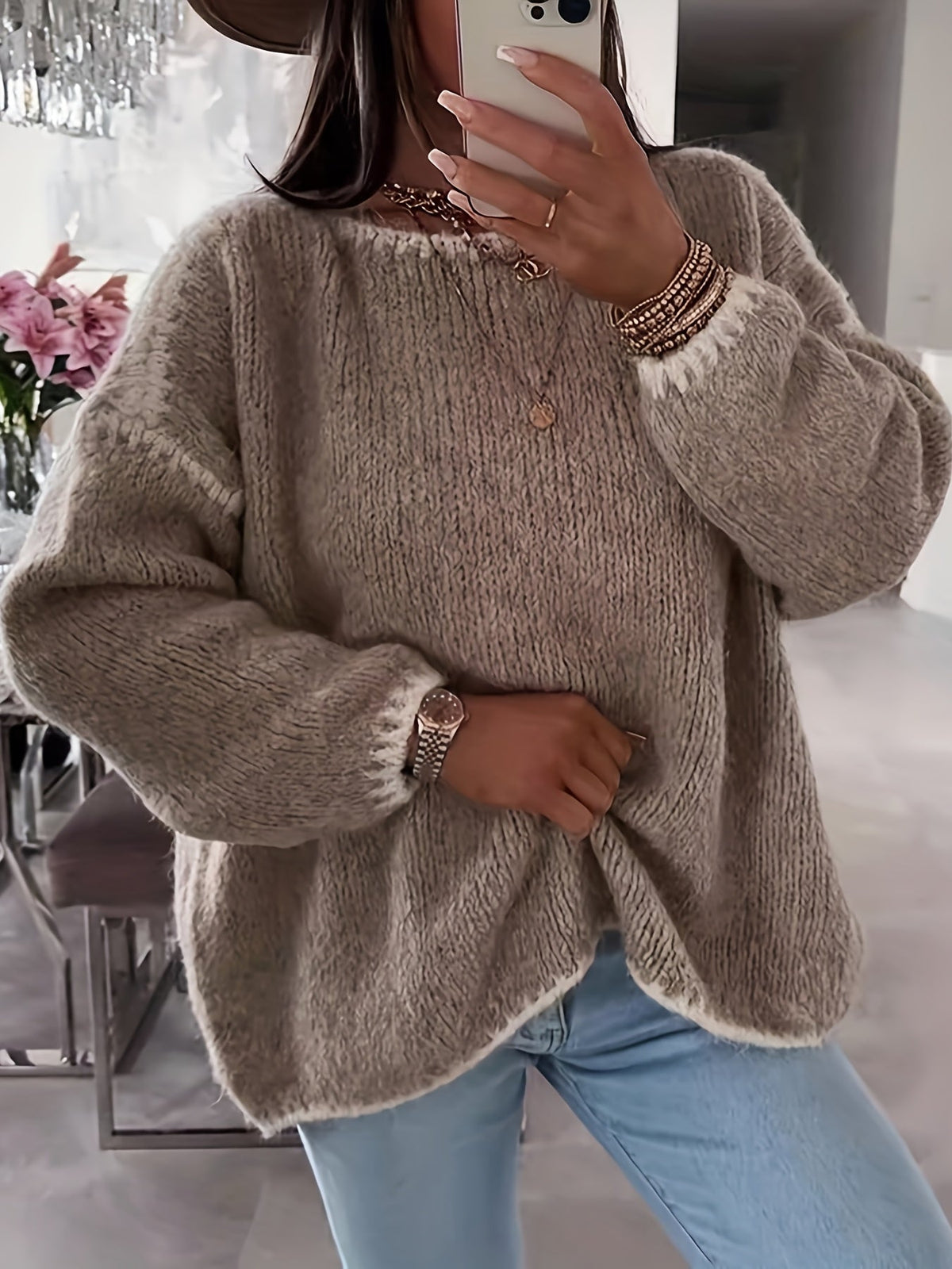 Women's Boat Neck Color Block Pullover Sweater - Casual Long Sleeve Loose Contrast Knit Top for Fall Winter, Off Shoulder Style, 7 Colors, Sizes S-XXL, Soft Polyester Cozy Everyday Sweater