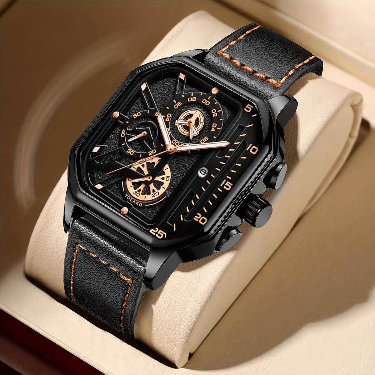 2pcs Men's Watch Set Sports Triangle Dial Silicone Strap and Retro Square Dial Quartz Watches with Date Display Dress Watch for Casual Valentine's Father's Day Gift