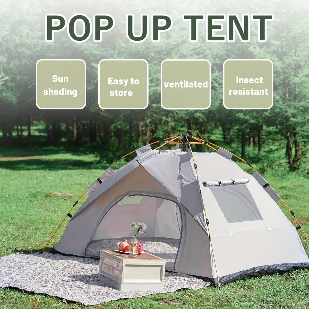 Automatic Instant Setup Camping Tent 1-4 Person All-Season Windproof Lightweight Tent with Dual Doors & Mesh Windows for Camping Hiking Travel – Durable Portable Outdoor Shelter