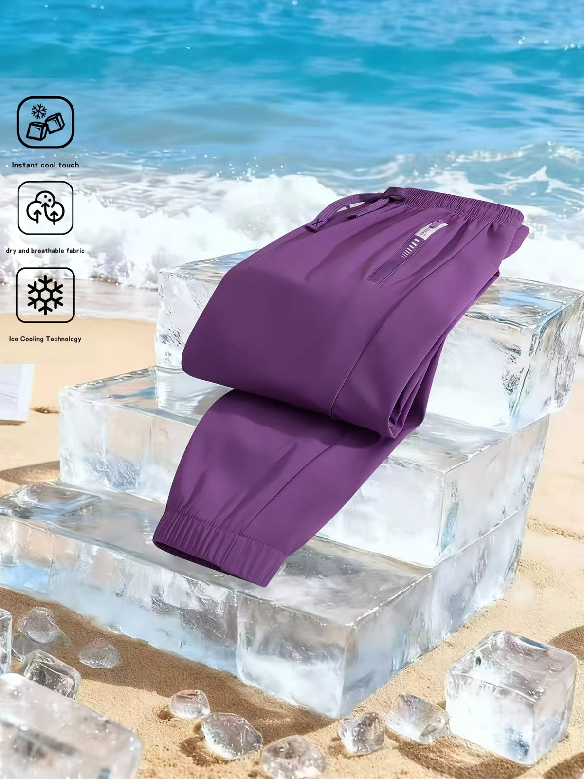 Women's Quick-Dry Ice-Feel Ankle Pants – Cooling Technology Breathable Elastic Waist Drawstring Summer Pants for Outdoor & Casual Wear
