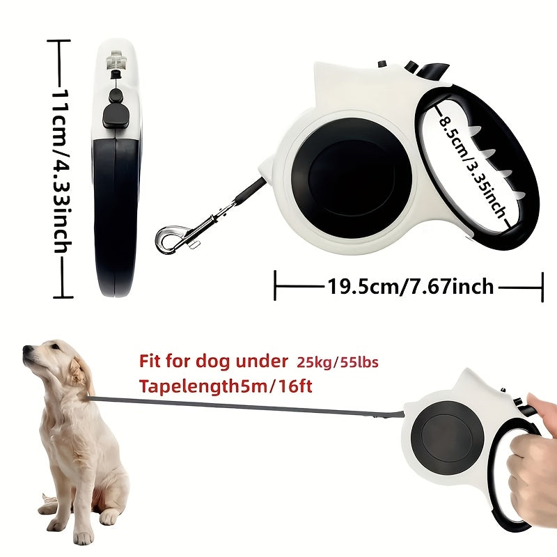 LED Retractable Dog Leash 16 Feet with Built-In Lights – Adjustable Durable PVC Traction Line for Small and Medium Dogs, Lighted Safety Leash for Night Walks & Jogging, One-Button Brake & Lock