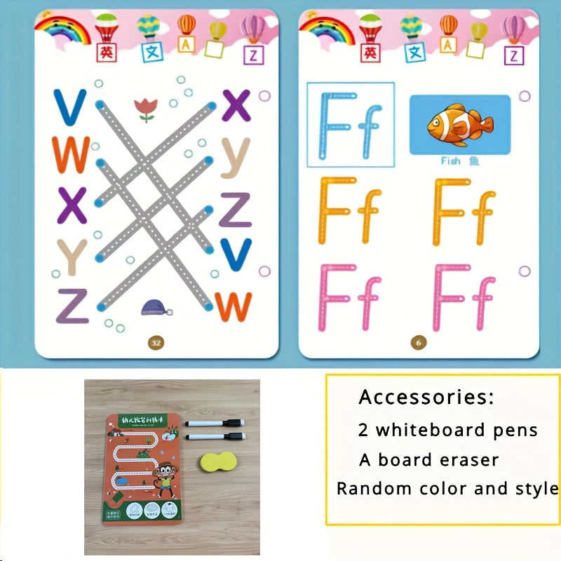 Erasable Reusable Whiteboard Activity Cards for Kids – 33-Page Pen Control Training Thinking Puzzle Toy with 2 Whiteboard Pens | Writing Tracing Practice for Preschoolers & Early Learners | Holiday Gift