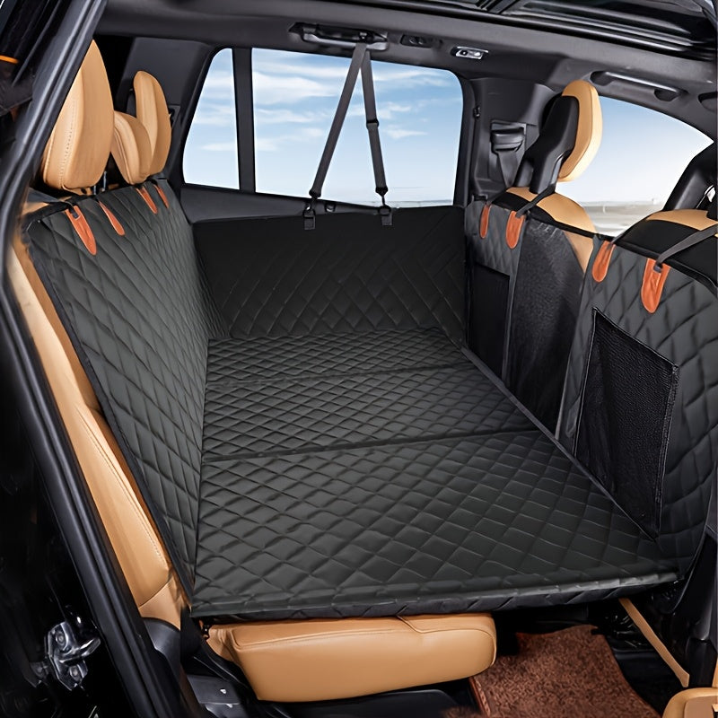 Dog Car Seat with Hard Bottom Support Panel & Mesh Window - Large Space Wear-Resistant Pet Car Seat Mat for Back Seat, Universal Fit Dog Cat Car Booster Seat, Includes Pet Leash Option, Black