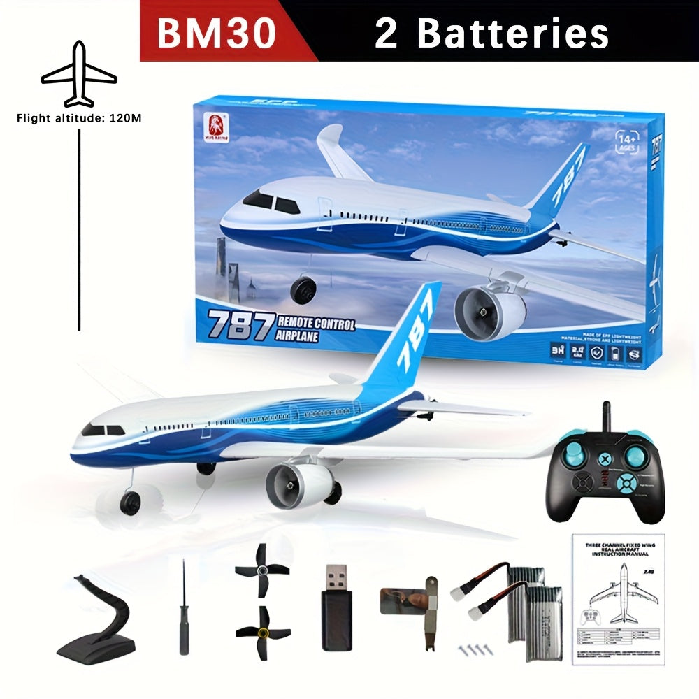 RC Airplane 787 Airliner Model BM30 BM29 3-Channel 2.4GHz Remote Control Glider with Gyroscope, EPP Foam, 200M Range, 6-10 Min Flight, Rolls & Stunts – Beginner RC Plane Gift for Kids & Adults