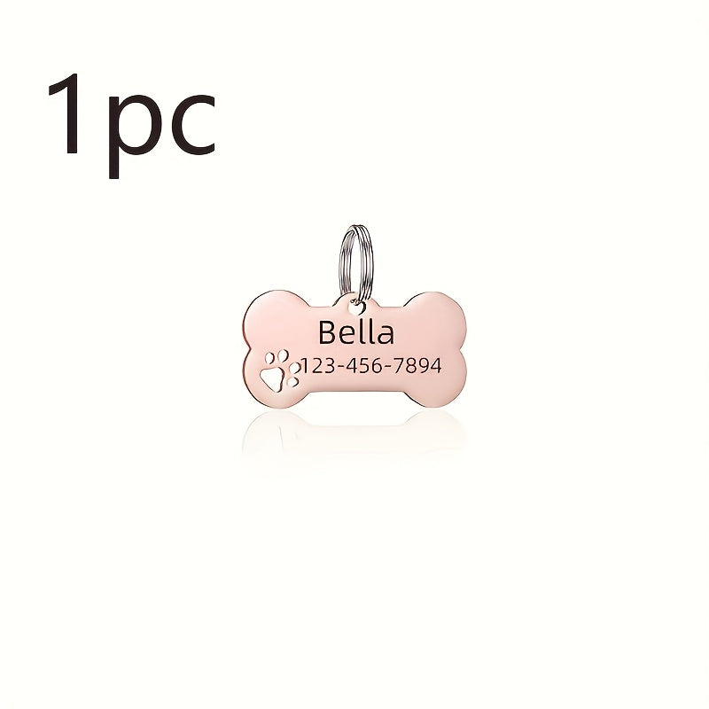 Custom Engraved Stainless Steel Dog ID Tag - Personalized Pet Name Tag Anti-Loss Single or Double Sided Engraving 6 Colors Dogs Cats Gift White Silver Gold Black Rose Gold Blue
