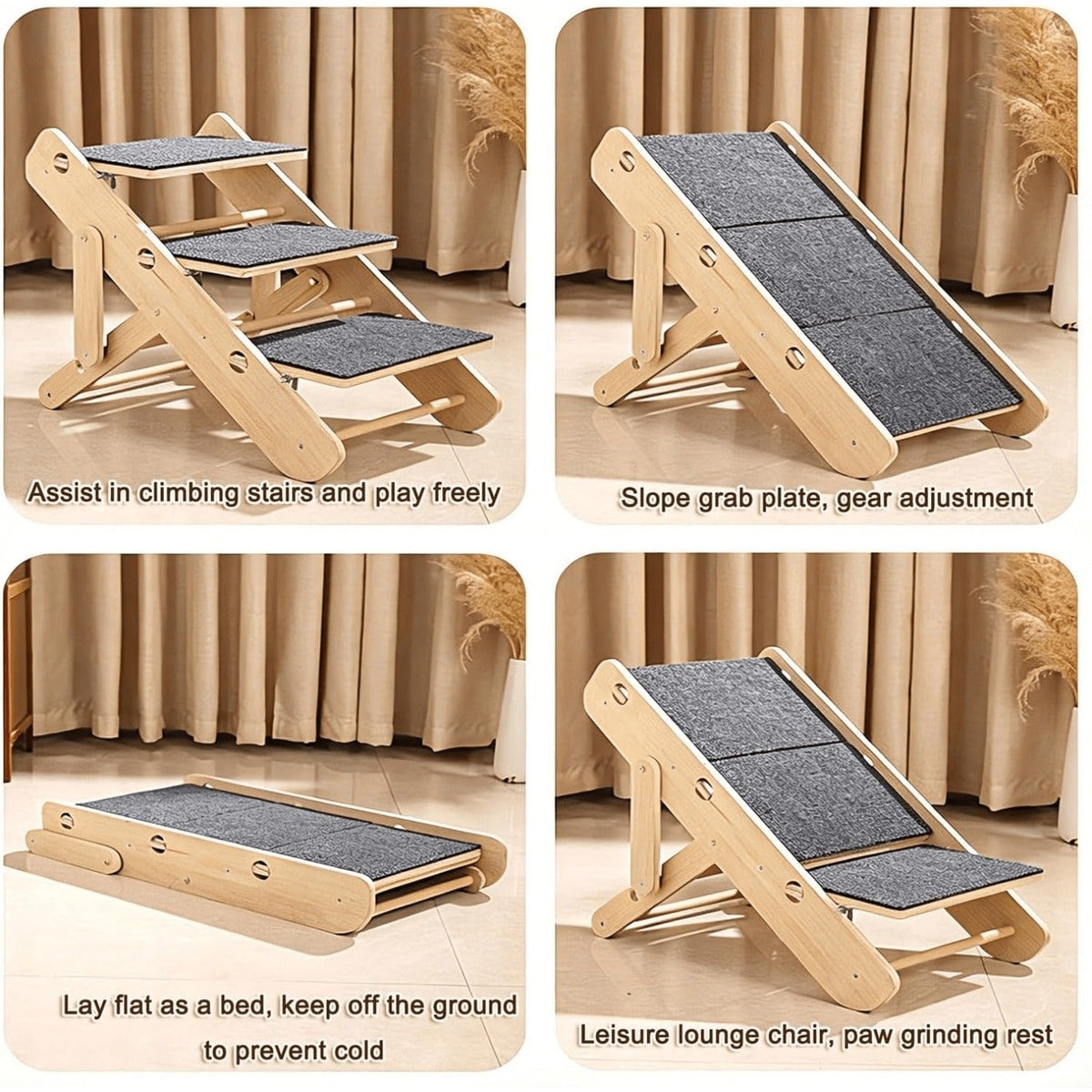 Foldable Pet Ramp Stairs for Dogs & Cats – Anti-Slip Adjustable Portable Dog Steps Ladder for Bed, Sofa & Car, Joint-Friendly Climbing Ramp for Small Medium Large Senior Pets