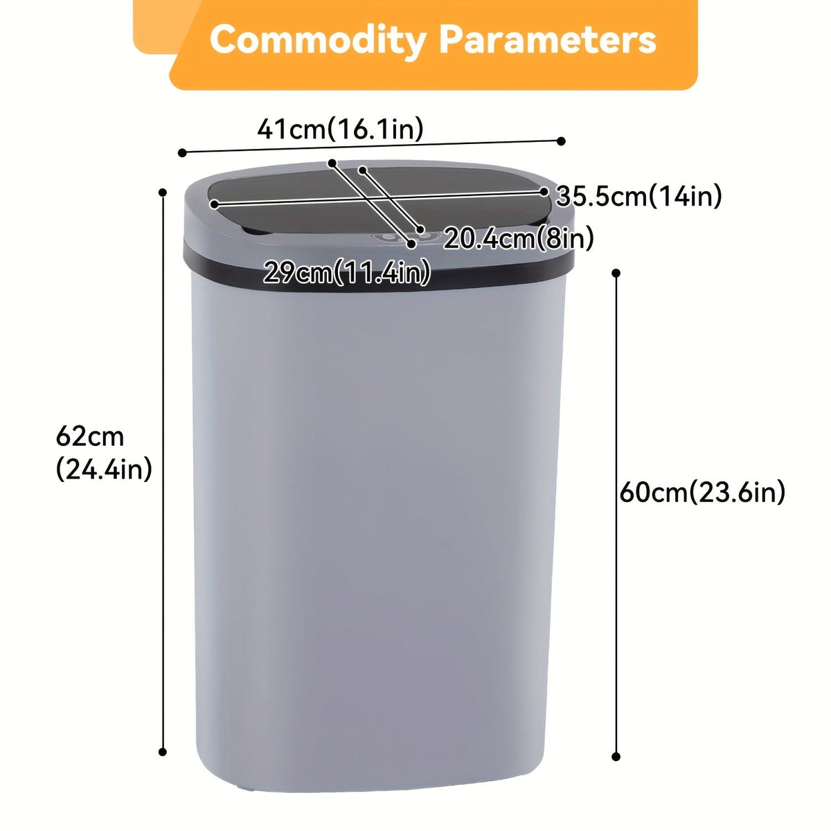 13 Gallon Touchless Trash Can 50L Automatic Motion Sensor Kitchen Waste Bin Stainless Steel & Plastic for Kitchen Office Bedroom Living Room