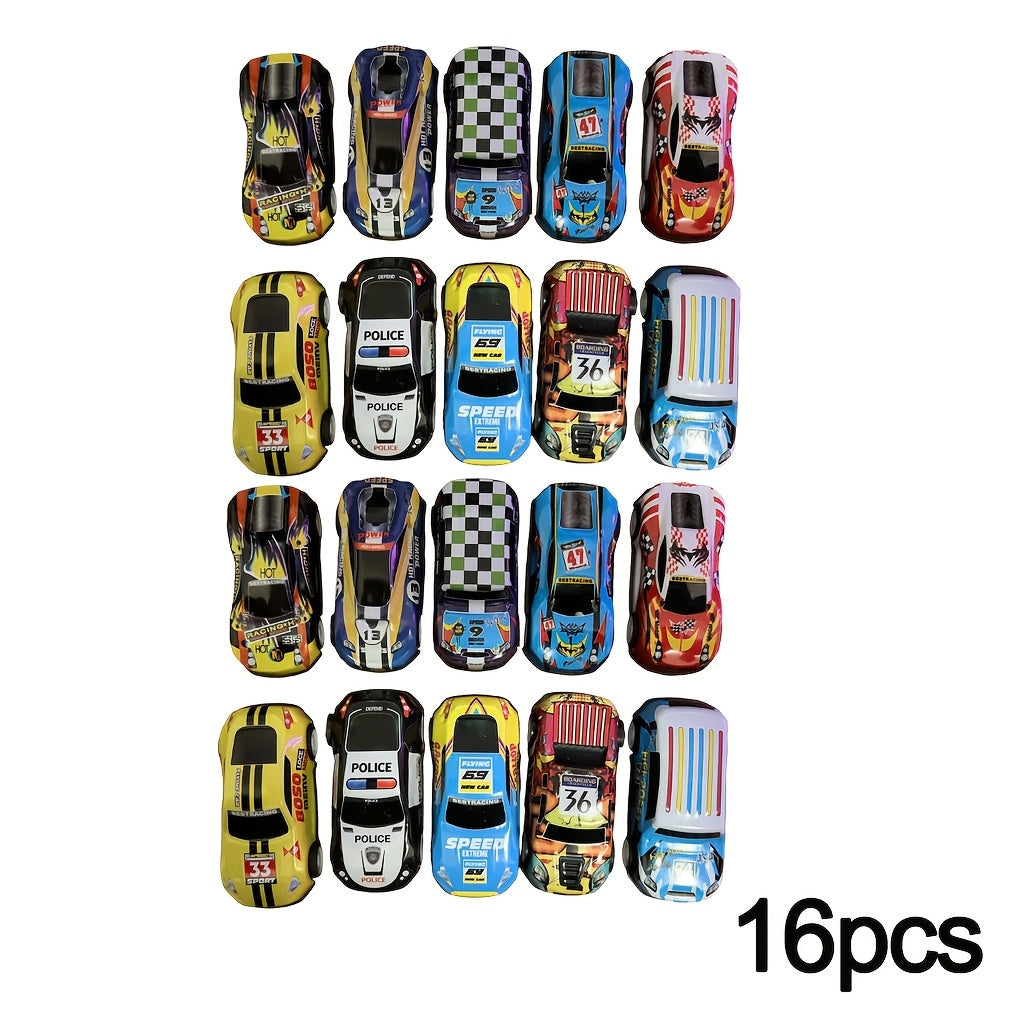 Mini Pull-Back Cars Bulk Pack 16 Pieces – Colorful Friction-Powered Toy Cars for Kids, Birthday Party Favors, Gift Bag Fillers, Halloween & Christmas Stocking Stuffers | Random Car Models & Colors