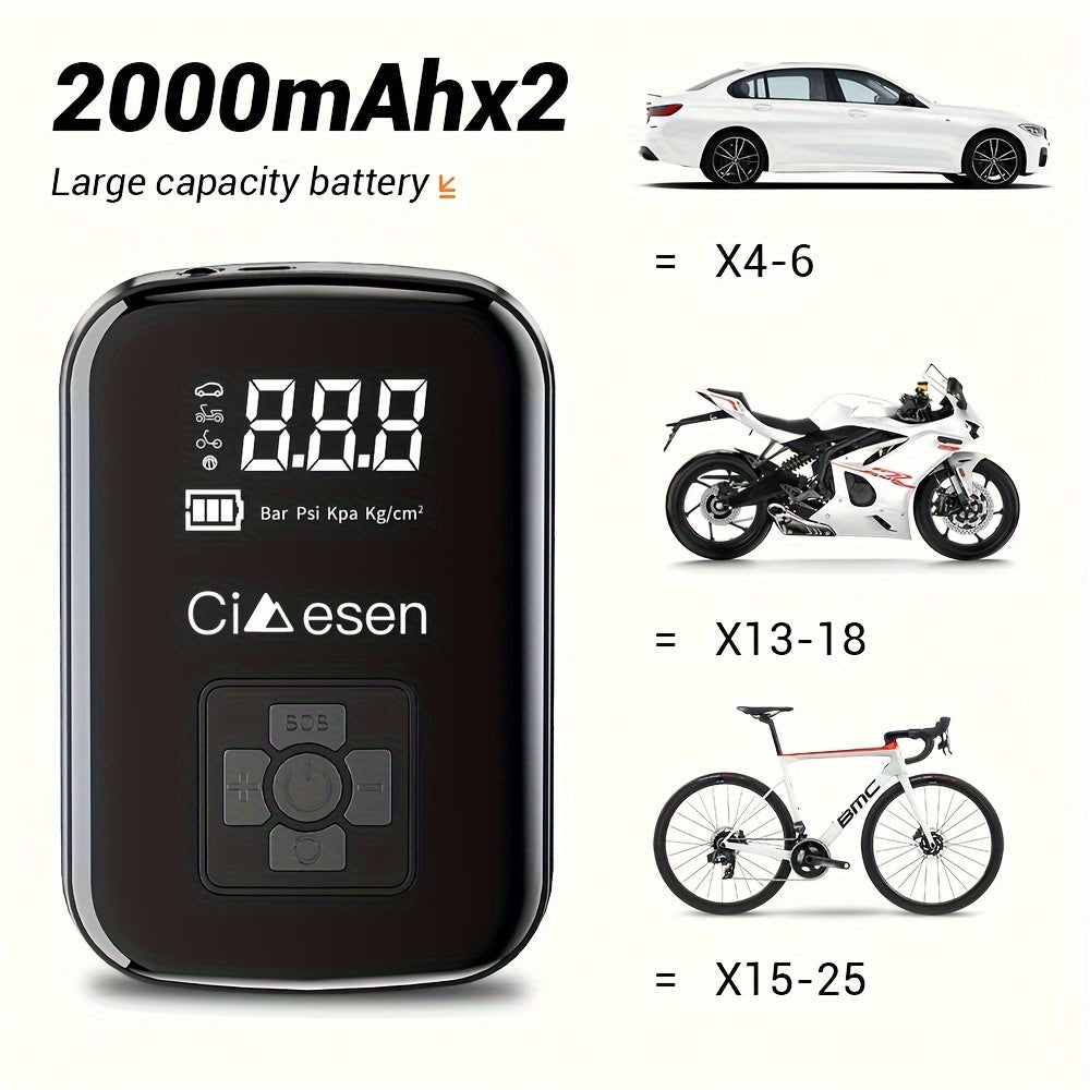 Portable Cordless Tire Inflator 150PSI Digital Display USB-C Rechargeable 4000mAh for Car Motorcycle Bike Ball