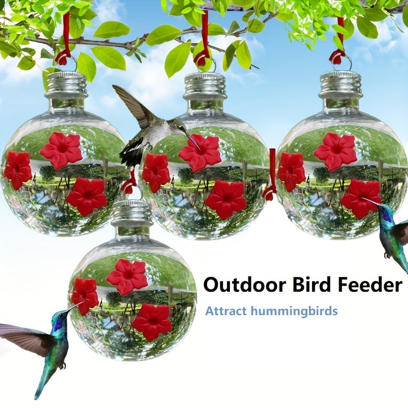 Large Hummingbird Feeder Outdoor 3-Hole & 4-Hole Flower Design Glass Nectar Feeder for Backyard Patio Garden Yard Decor – No Battery Required, Bird Watching Wildlife Gift