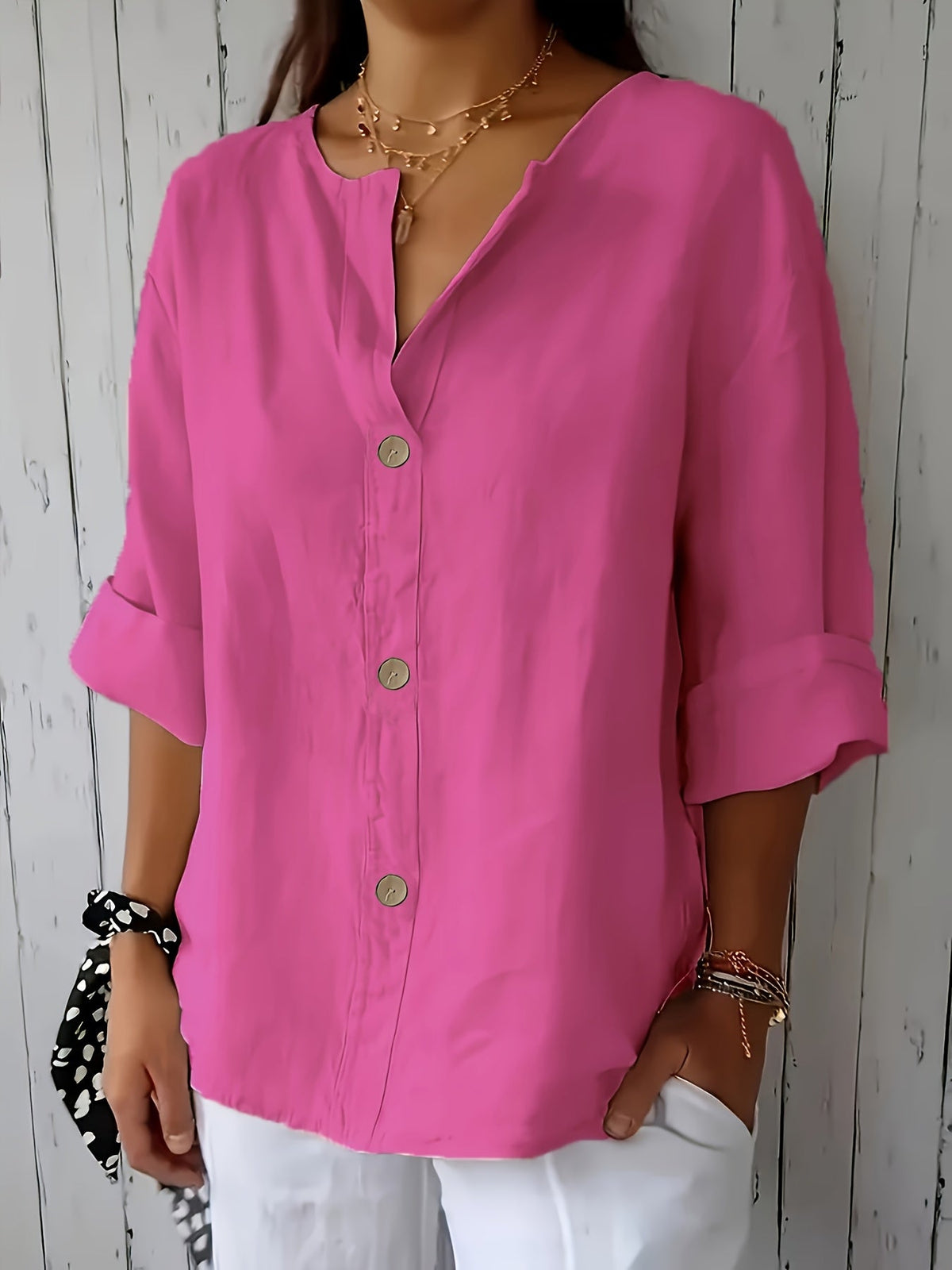 Women's Casual Loose Pullover Shirt - Relaxed Fit Vacation Top with Decorative Button Detail, Lightweight Breathable Fabric for Summer Travel, Beach & Everyday Wear | Multiple Colors S-XXL