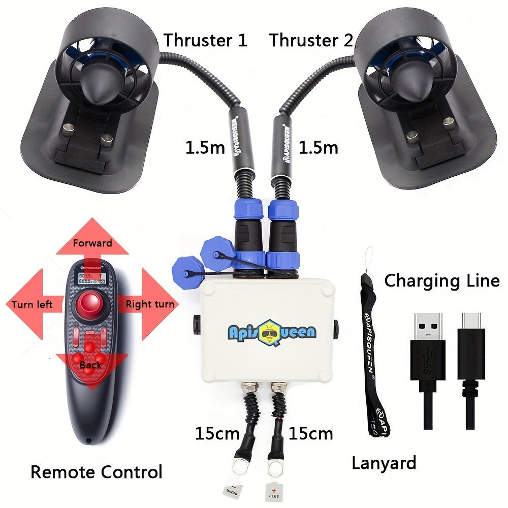 U2 Brushless Underwater Thruster Kit 12-16V, 3.4kg (7lbs) Thrust with 45A Bi-Directional ESC & Remote Control – 500KV Motor for ROV, Fishing Boat, Kayak, Electric Boat Propulsion System (2 Thrusters Set)