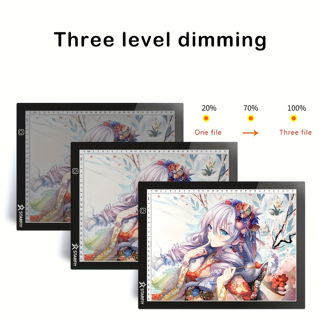 LED Tracing Light Pad Board A2 A3 A4, Dual Light Bar Ultra-Thin Copy Table with 3-Speed Dimming & Eye-Caring No-Grid Surface for Diamond Painting, Sketching & Drawing