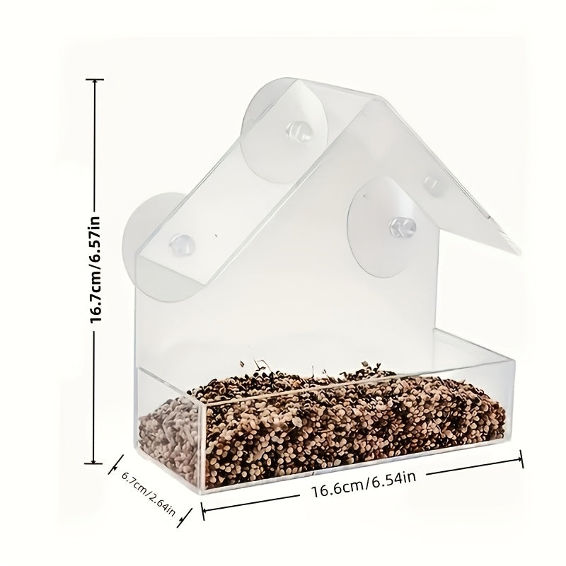 Clear Acrylic Bird Feeder with Strong Suction Cups for Windows - Durable PP Material All Season Indoor Outdoor Hanging Seed Dispenser for Wild Bird Watching Gift