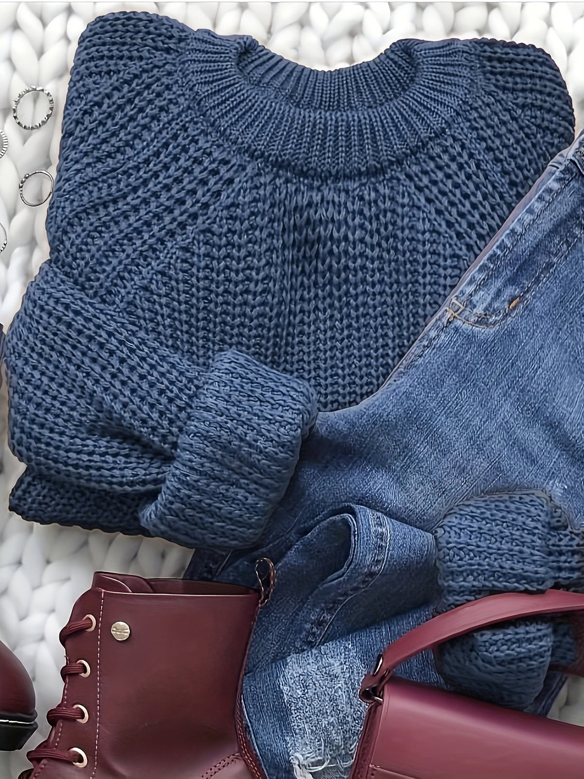 Women's Oversized Pullover Sweater – Soft Round Neck Long Sleeve Loose Fit Knit Sweater, Cozy Solid Color Fall Winter Top, Casual Commute Blouse, Sizes S-XL, Burgundy Black Navy Coffee